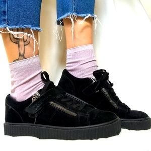 J/Slides black suede platform creeper